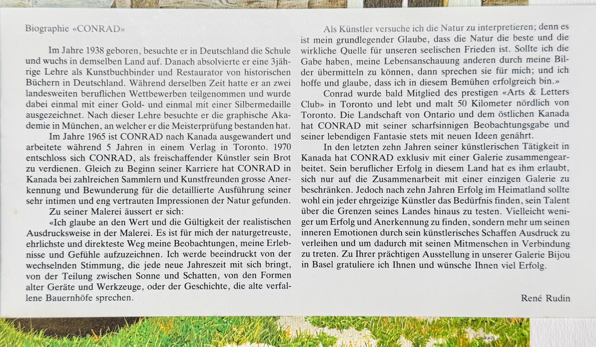 Exhibition brochure biography for Conrad Mieschke