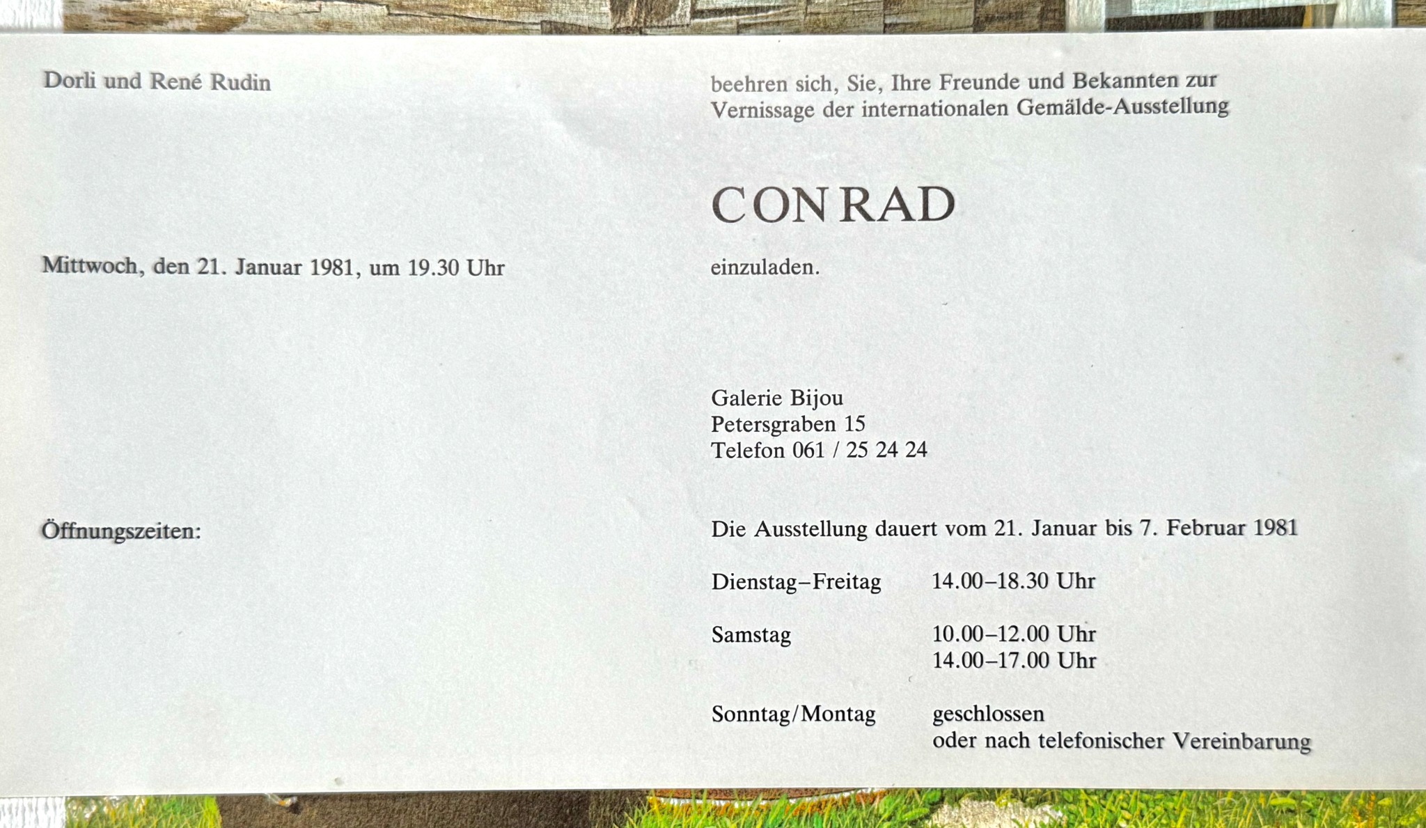 Exhibition invitation for Conrad Mieschke