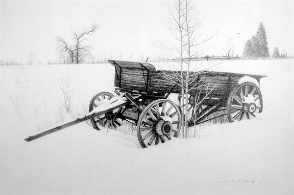 Snowbound wagon drawing by Conrad Mieschke