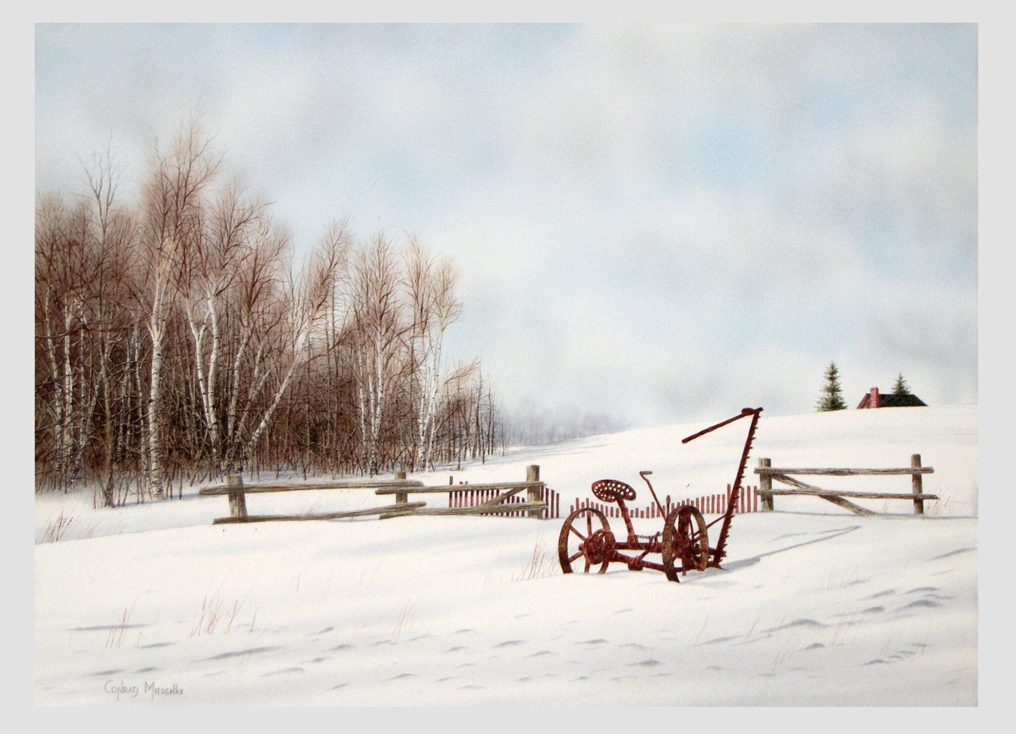 Winter landscape with farm implement by Conrad Mieschke
